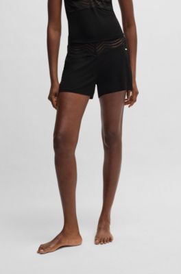 Lace-trim pyjama shorts in stretch fabric, Black
