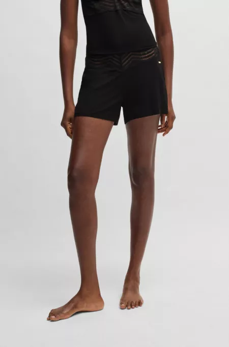 Lace-trim pyjama shorts in stretch fabric