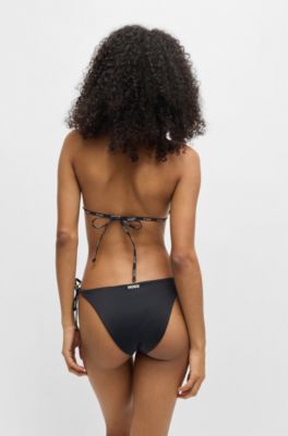Triangle bikini top with contrast logo straps, Black
