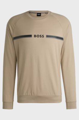 Cotton-terry sweatshirt with logo print, Light Beige