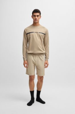 Cotton-terry sweatshirt with logo print, Light Beige