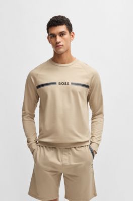 Cotton-terry sweatshirt with logo print, Light Beige