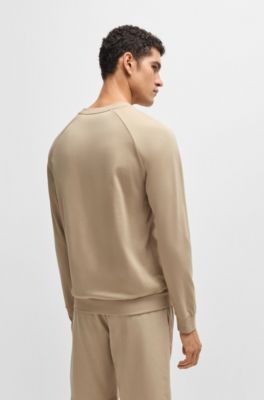 Cotton-terry sweatshirt with logo print, Light Beige