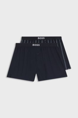 Two-pack of cotton pyjama shorts with logo waistbands, Dark Blue
