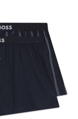 Two-pack of cotton pyjama shorts with logo waistbands, Dark Blue