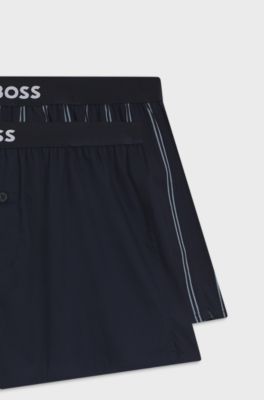 Two-pack of cotton pyjama shorts with logo waistbands, Dark Blue