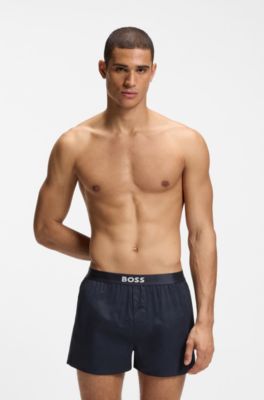 Two-pack of cotton pyjama shorts with logo waistbands, Dark Blue