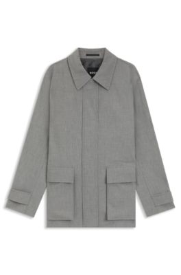 Regular-fit coat in micro-pattern stretch fabric, Grey
