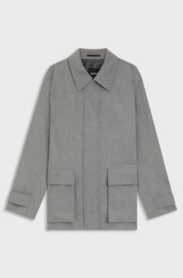 Regular-fit coat in micro-pattern stretch fabric, Grey