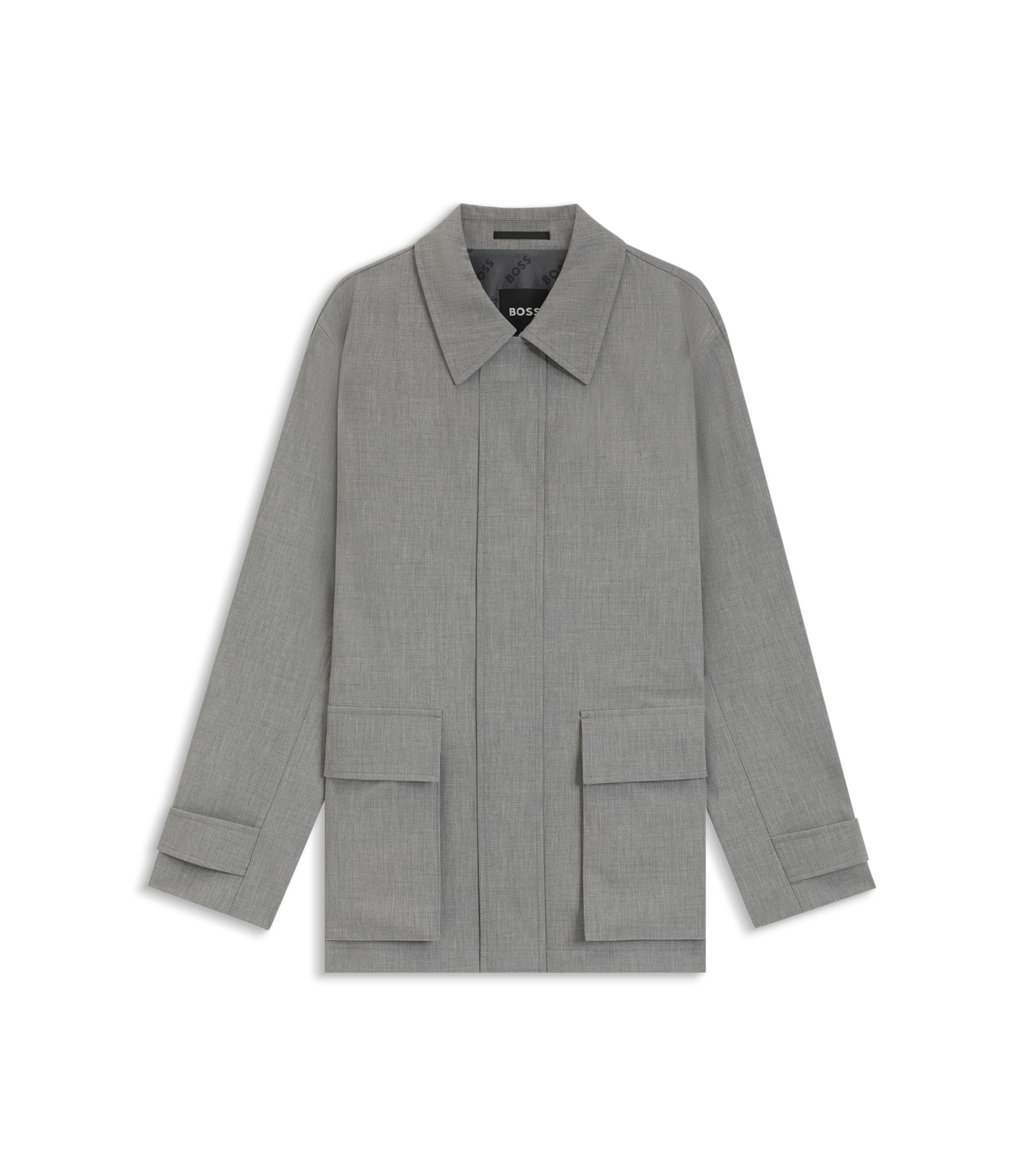 BOSS - Regular-fit coat in micro-pattern stretch fabric - Grey