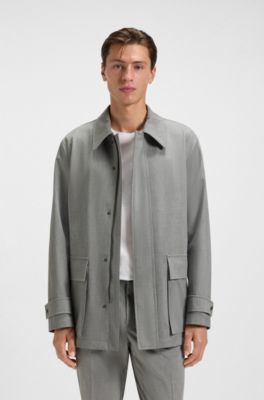 Regular-fit coat in micro-pattern stretch fabric, Grey
