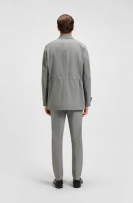 Regular-fit coat in micro-pattern stretch fabric, Grey