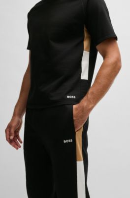 Bas de surv&ecirc;tement en molleton de coton avec empi&egrave;cements lat&eacute;raux contrastants, Noir