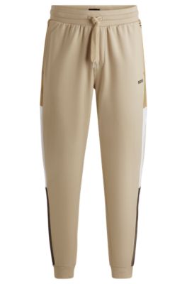 Cotton-terry tracksuit bottoms with contrast side panels, Light Beige