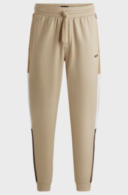 Cotton-terry tracksuit bottoms with contrast side panels, Light Beige