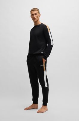 Regular-fit sweatshirt in cotton terry with contrast panels, Black