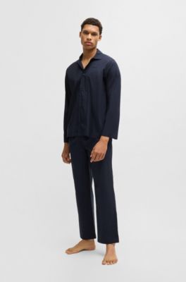 Two-piece poplin pyjama set with embroidered branding, Dark Blue