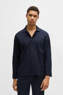 Two-piece poplin pyjama set with embroidered branding, Dark Blue