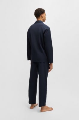 Two-piece poplin pyjama set with embroidered branding, Dark Blue