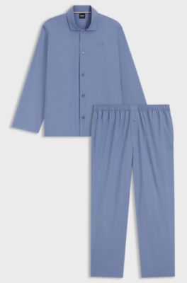 Pijama de dos piezas en popel&iacute;n con detalle de la marca bordado, Azul