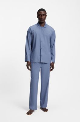 Tweedelige pyjama van popeline met logostiksel, Blauw