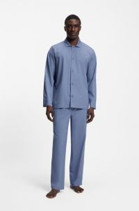 Two-piece poplin pyjama set with embroidered branding, Blue