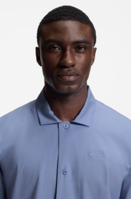 Two-piece poplin pyjama set with embroidered branding, Blue