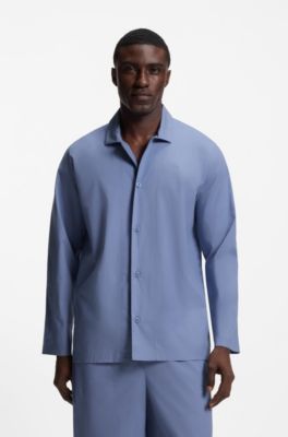 Tweedelige pyjama van popeline met logostiksel, Blauw