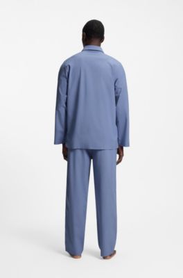 Two-piece poplin pyjama set with embroidered branding, Blue