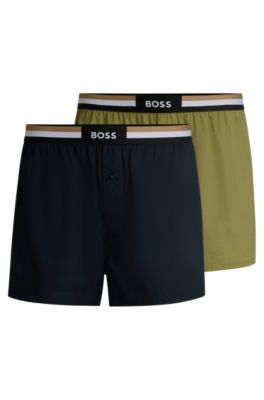 Two-pack of cotton pyjama shorts with logo waistbands, Green