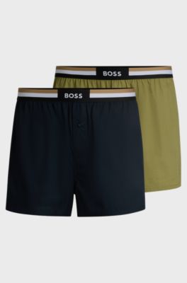 Two-pack of cotton pyjama shorts with logo waistbands, Green