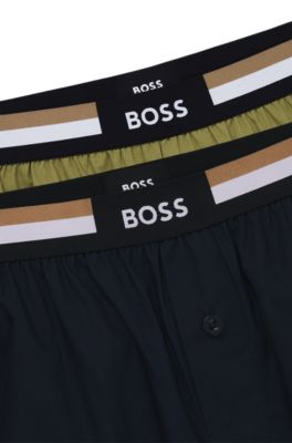 Two-pack of cotton pyjama shorts with logo waistbands, Green