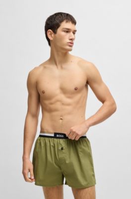 Two-pack of cotton pyjama shorts with logo waistbands, Green