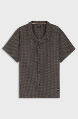 Chemise Regular &agrave; imprim&eacute; int&eacute;gral, Noir