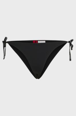 Bikini bottoms with contrast logo ties, Black