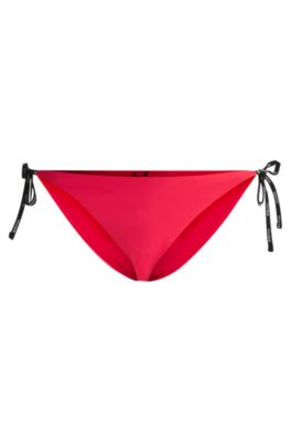 Bikini bottoms with contrast logo ties, Red