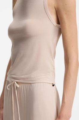 Ribbed-jersey tank top in stretch modal, Light Beige