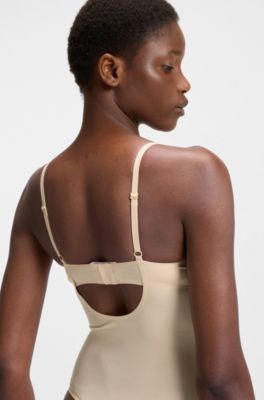 Body stretch &agrave; bonnets fixes avec empi&egrave;cements en mesh, Beige clair