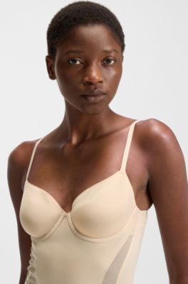 Body stretch &agrave; bonnets fixes avec empi&egrave;cements en mesh, Beige clair