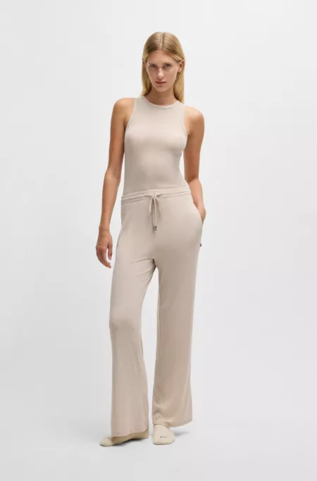 Ribbed-jersey tracksuit bottoms with drawcord waist