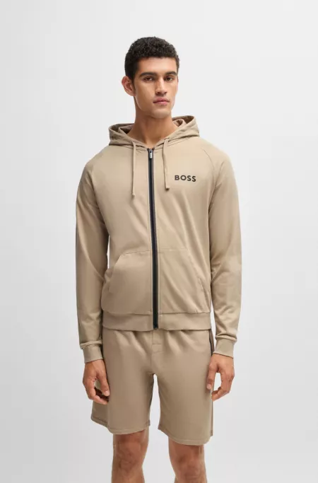 Cotton-terry zip-up hoodie with logo print
