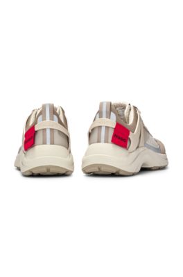 Mixed-material trainers with decorative reflective effects, Beige