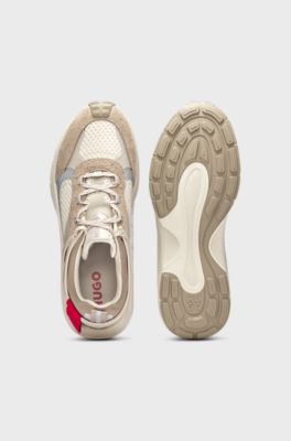 Mixed-material trainers with decorative reflective effects, Beige