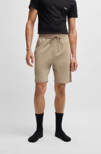 Shorts de felpa de algodón con logo estampado, Beige claro