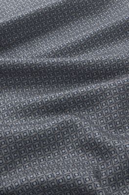 Italian-made scarf in printed wool, Blue Patterned