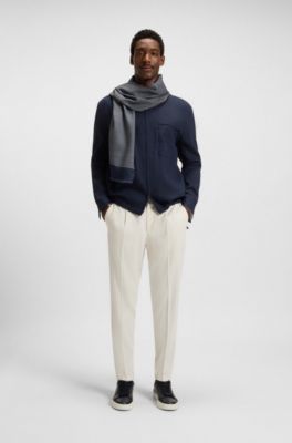 Italian-made scarf in printed wool, Blue Patterned