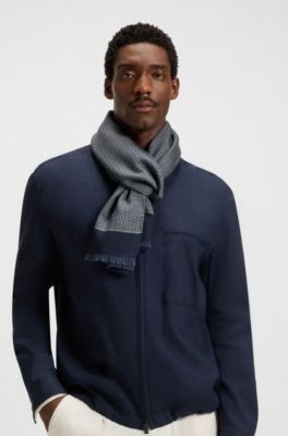 Italian-made scarf in printed wool, Blue Patterned