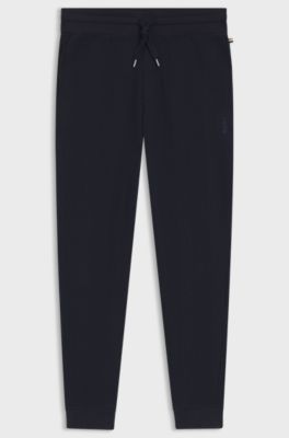 Cotton-blend tracksuit bottoms with embroidered logo, Dark Blue