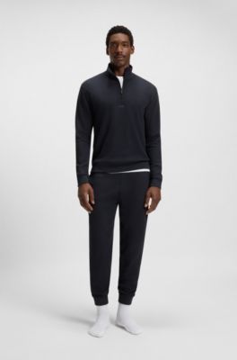 Cotton-blend tracksuit bottoms with embroidered logo, Dark Blue