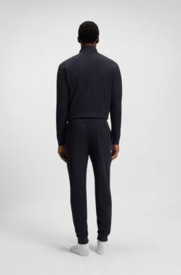 Cotton-blend tracksuit bottoms with embroidered logo, Dark Blue